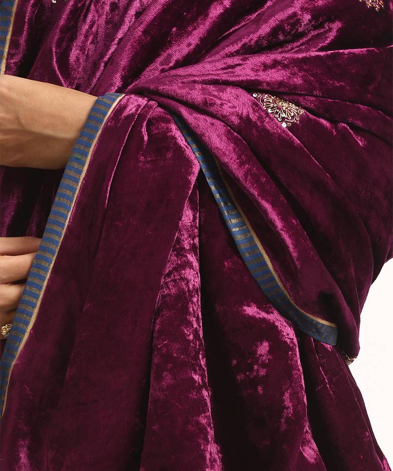 Wine hand embroidered velvet doshala