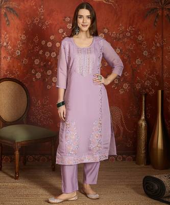 Lavender mul chanderi partywear readymade suit 4