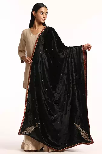 Black hand embroidered zardozi velvet doshala