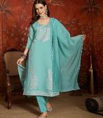 Sea green mul chanderi partywear readymade suit