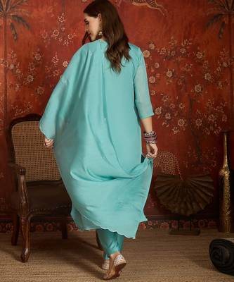 Sea green mul chanderi partywear readymade suit 2