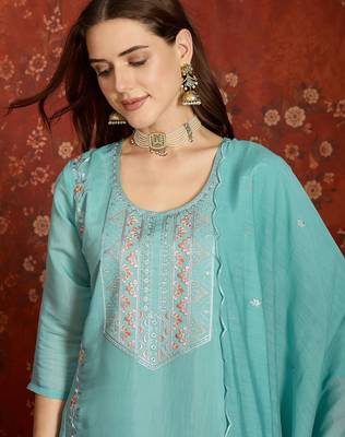 Sea green mul chanderi partywear readymade suit 3