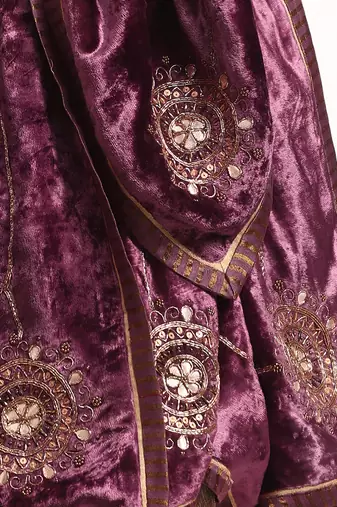 Magenta pink hand embroidered velvet doshala