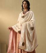 Off white hand embroidered zardozi velvet doshala