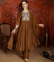 Brown color mul chanderi fabric beautiful partywear readymade suit
