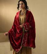 Crimson red hand embroidered velvet doshala