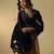 Navy blue hand embroidered velvet doshala