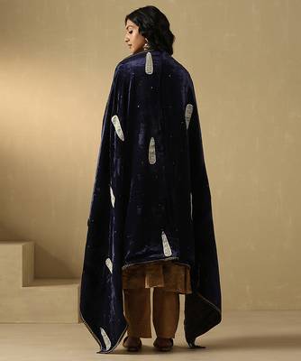 Navy blue hand embroidered velvet doshala 3