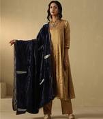 Navy blue hand embroidered velvet doshala
