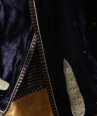 Navy blue hand embroidered velvet doshala 5