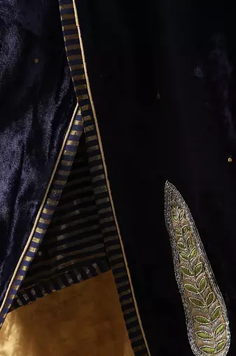 Navy blue hand embroidered velvet doshala