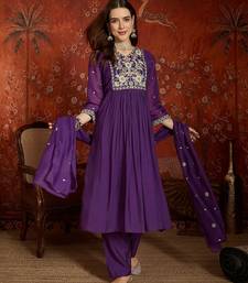 Purple mul chanderi partywear readymade suit