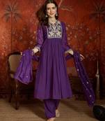 Purple mul chanderi partywear readymade suit