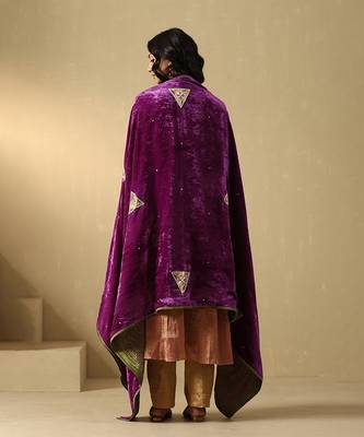 Mauve purple hand embroidered velvet doshala 3