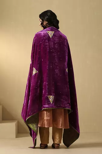 Mauve purple hand embroidered velvet doshala