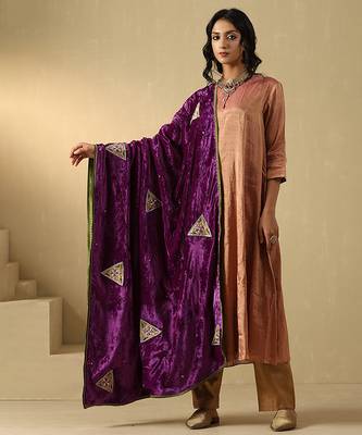 Mauve purple hand embroidered velvet doshala 1