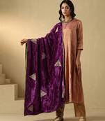 Mauve purple hand embroidered velvet doshala