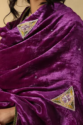 Mauve purple hand embroidered velvet doshala