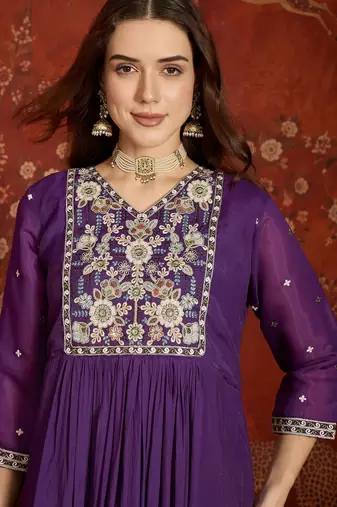 Purple mul chanderi partywear readymade suit