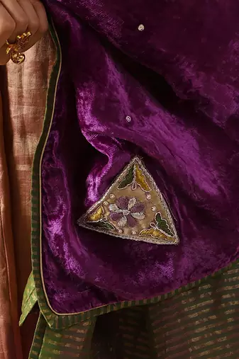 Mauve purple hand embroidered velvet doshala