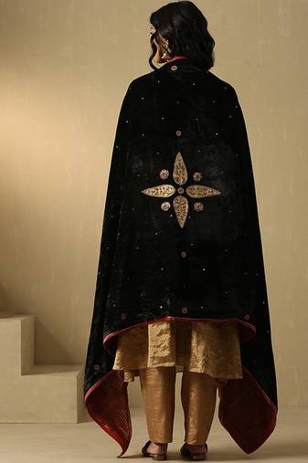 Black hand embroidered velvet doshala