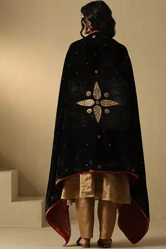Black hand embroidered velvet doshala