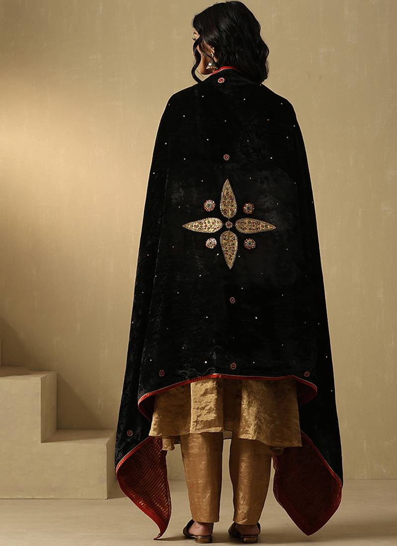 Black hand embroidered velvet doshala