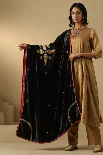 Black hand embroidered velvet doshala
