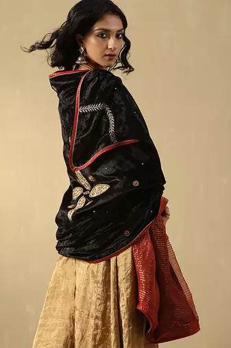 Black hand embroidered velvet doshala