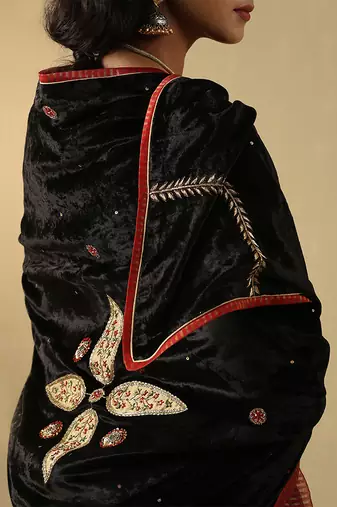 Black hand embroidered velvet doshala