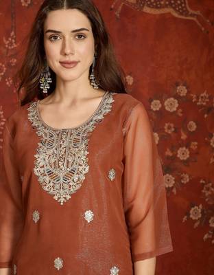 Coffee simmer lining jari partywear readymade suit 3