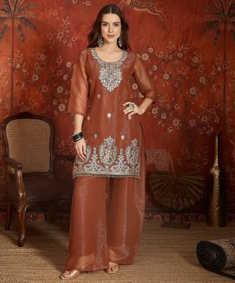 Coffee simmer lining jari partywear readymade suit 4