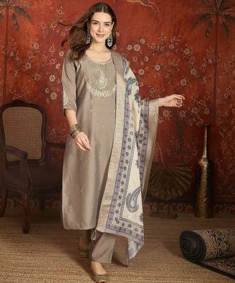 Grey roman silk kurta set 1