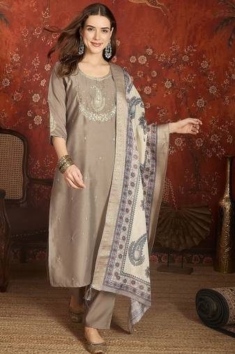 Grey roman silk kurta set