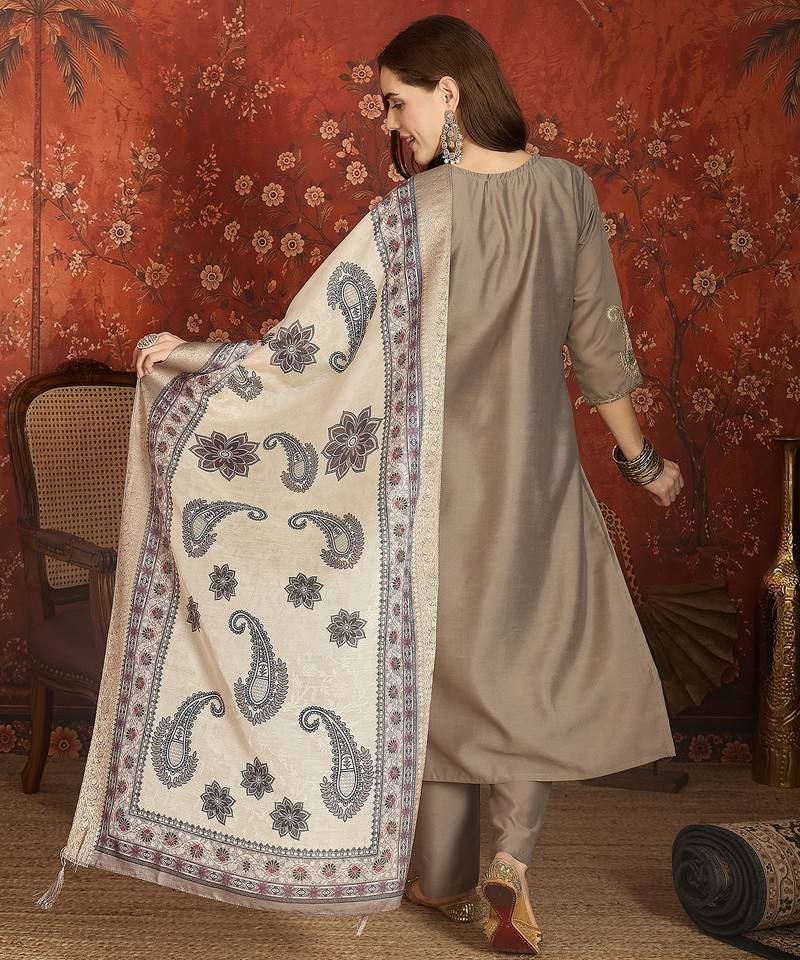 Grey roman silk kurta set