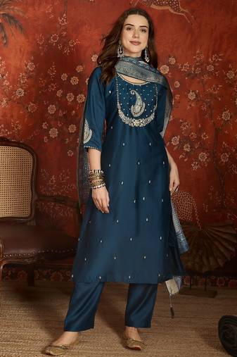 Blue roman silk kurta set