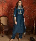 Blue roman silk kurta set