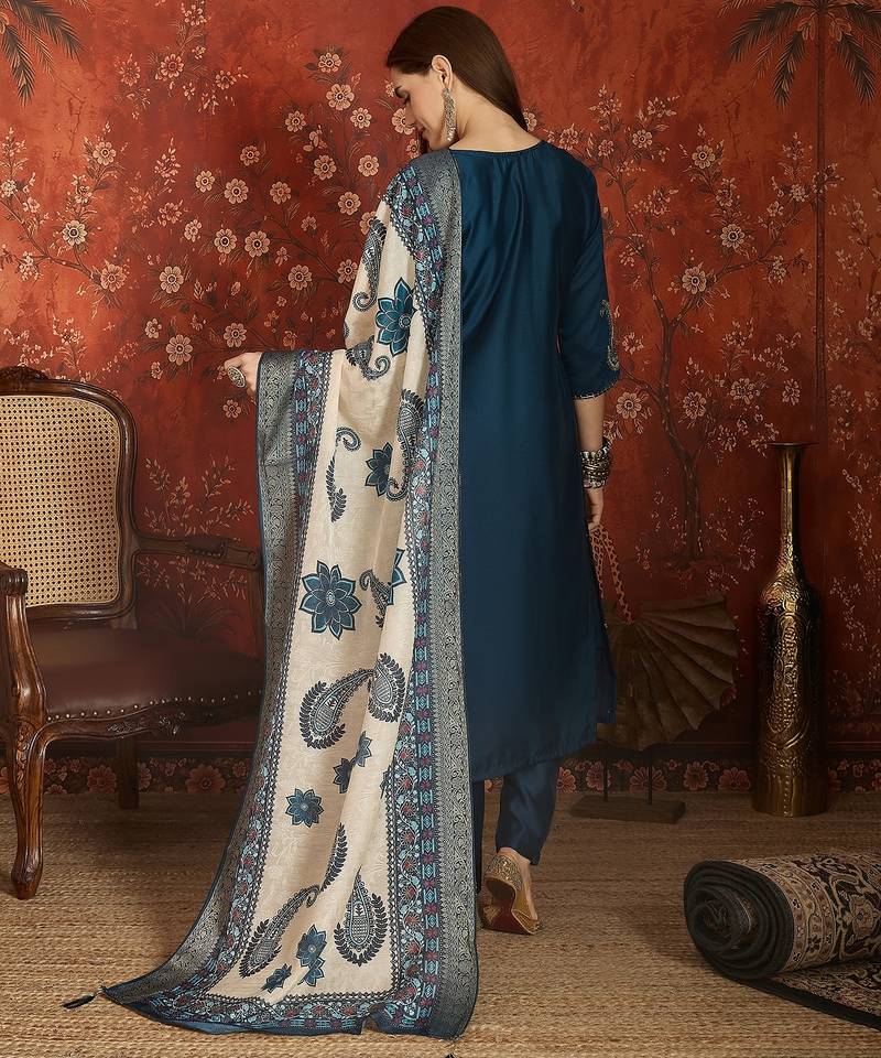 Blue roman silk kurta set