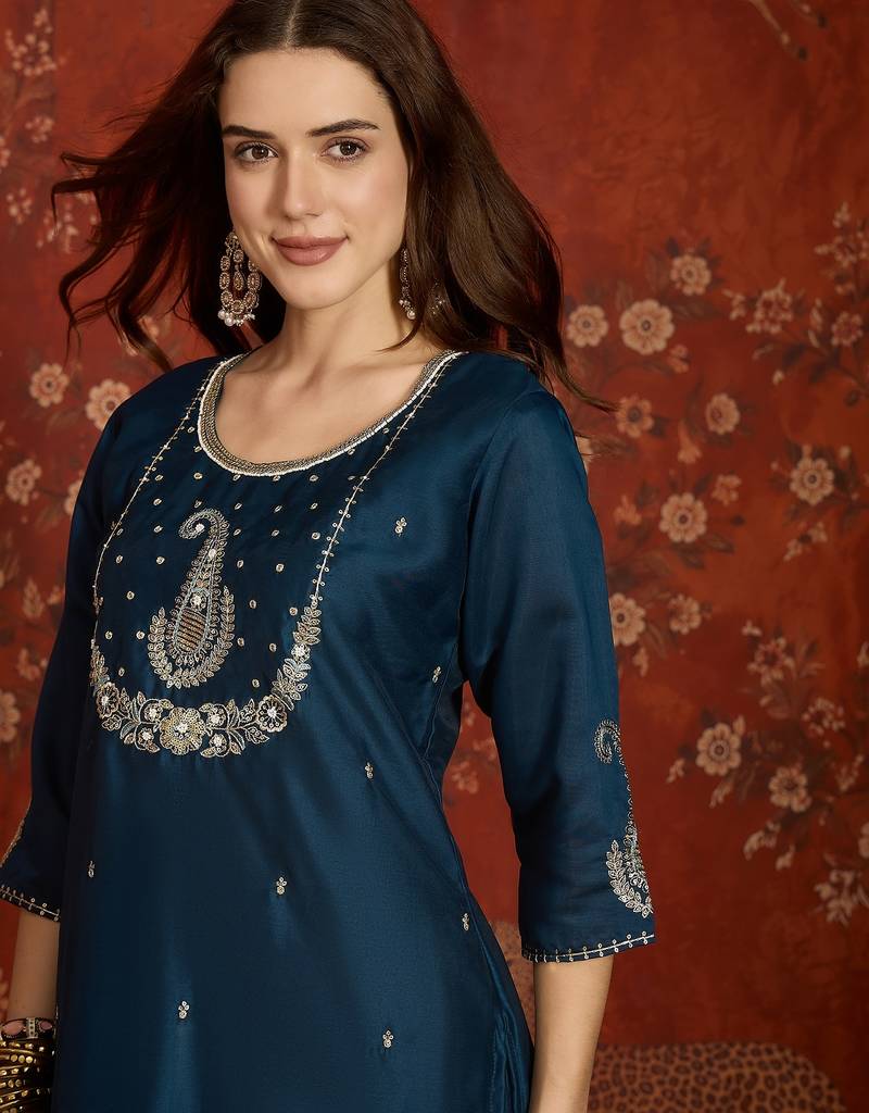 Blue roman silk kurta set