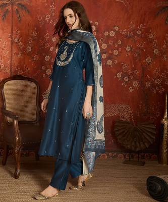 Blue roman silk kurta set 5