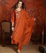 Orange roman silk kurta set