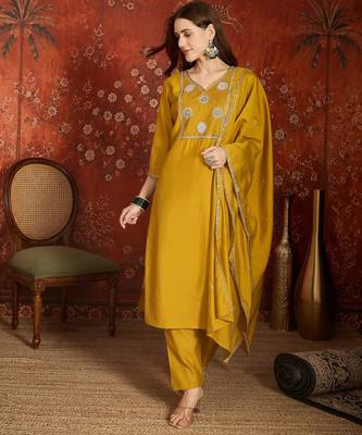 Mustard roman silk kurta set 1