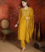 Mustard roman silk kurta set