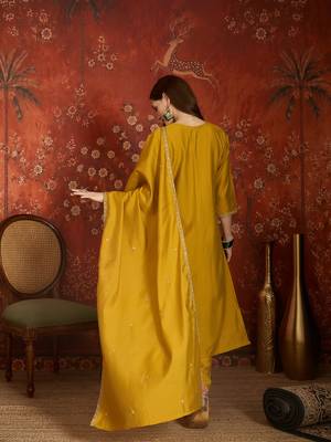 Mustard roman silk kurta set 2