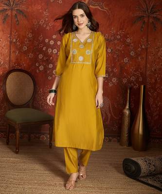Mustard roman silk kurta set 4
