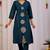 Teal blue dhabu cotton kurta set