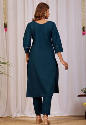 Teal blue dhabu cotton kurta set 2