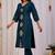 Teal blue dhabu cotton kurta set