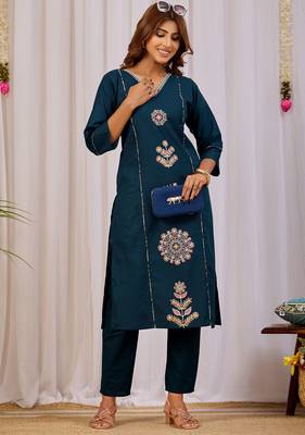 Teal blue dhabu cotton kurta set 5
