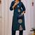 Teal blue dhabu cotton kurta set
